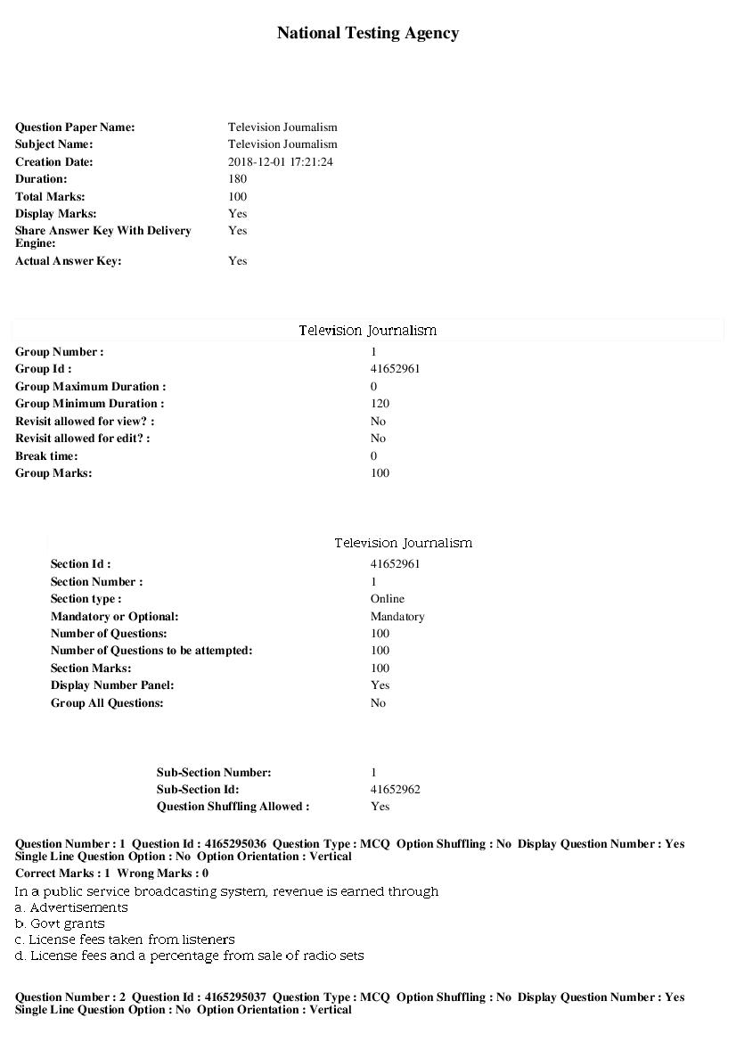 SWAYAM 2018 Question Paper Television Journalism - Page 1 of 17