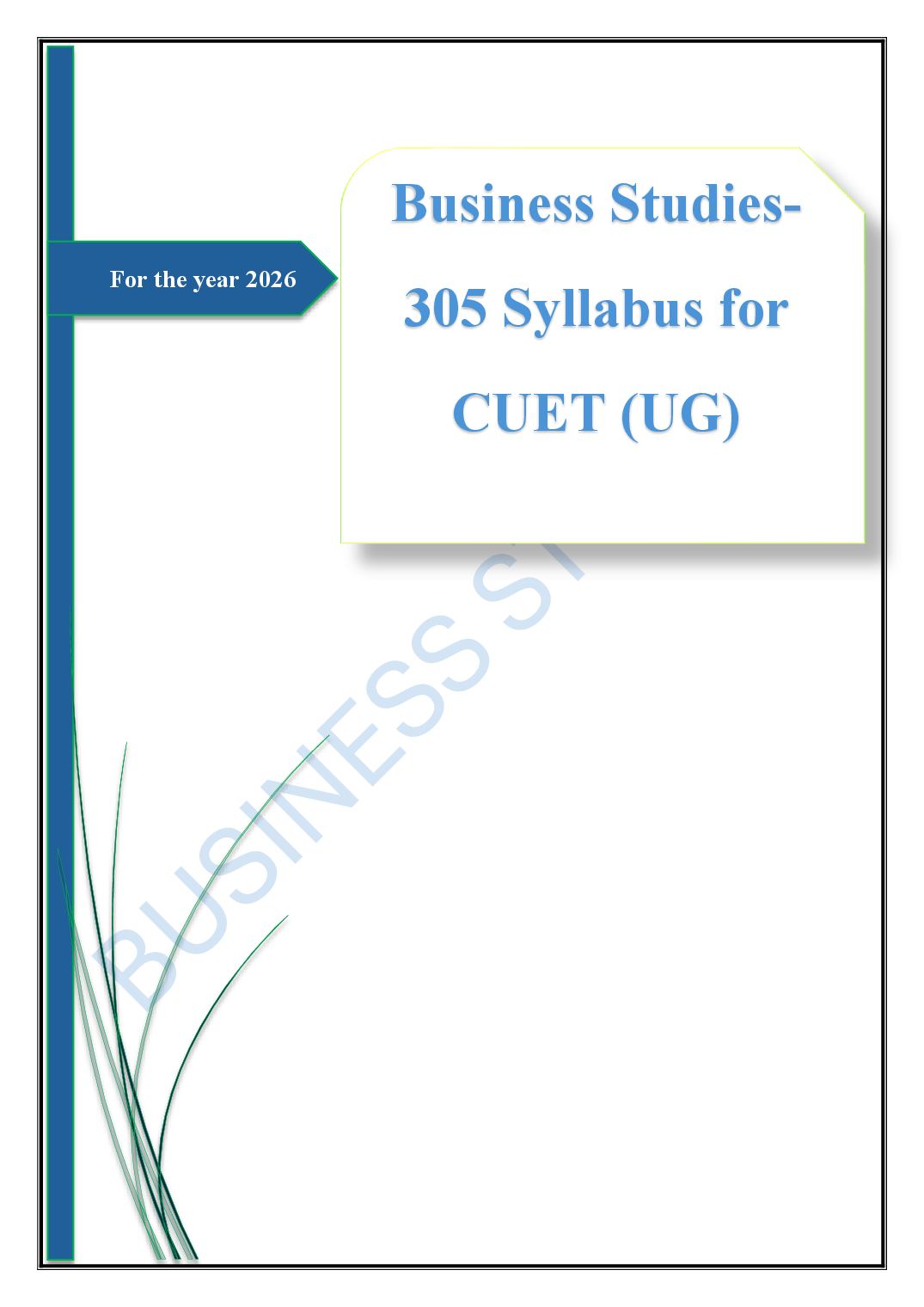 CUET 2026 Syllabus Business Studies (Code 305) - Page 1 of 4