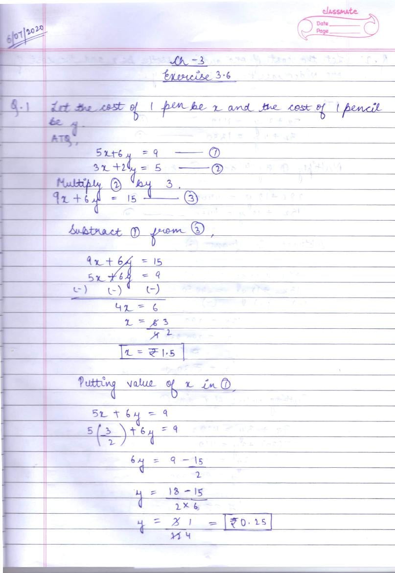 RD Sharma Solutions Class 10 Chapter 3 Pair Of Linear Equations In Two Variables Exercise 3.6 - Page 1