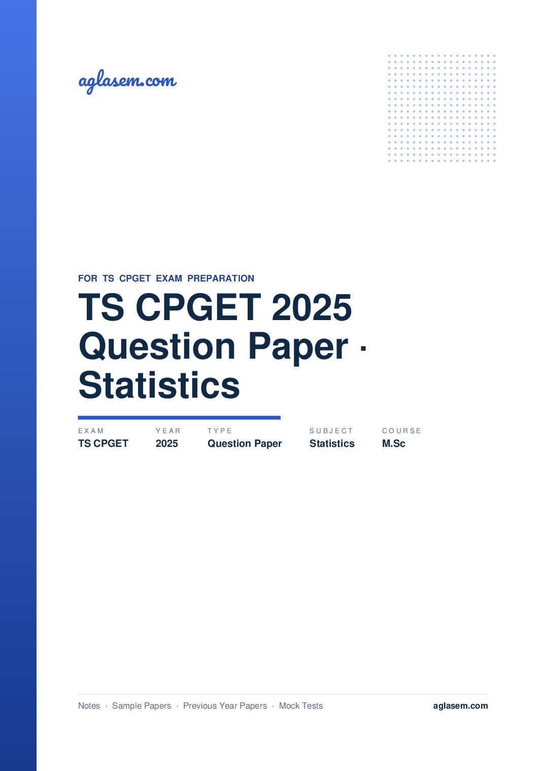 TS CPGET 2025 Question Paper M.Sc Statistics - Page 1 of 57