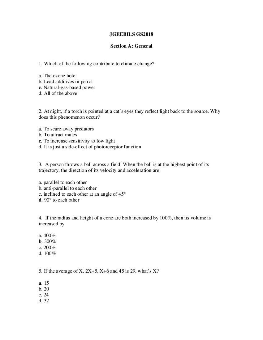 TIFR GS 2018 Question Paper Biology - Page 1 of 18