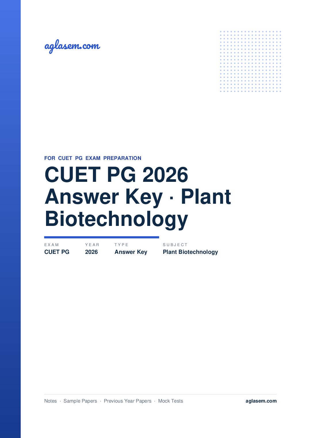 CUET PG 2026 Answer Key Plant Biotechnology - Page 1 of 2