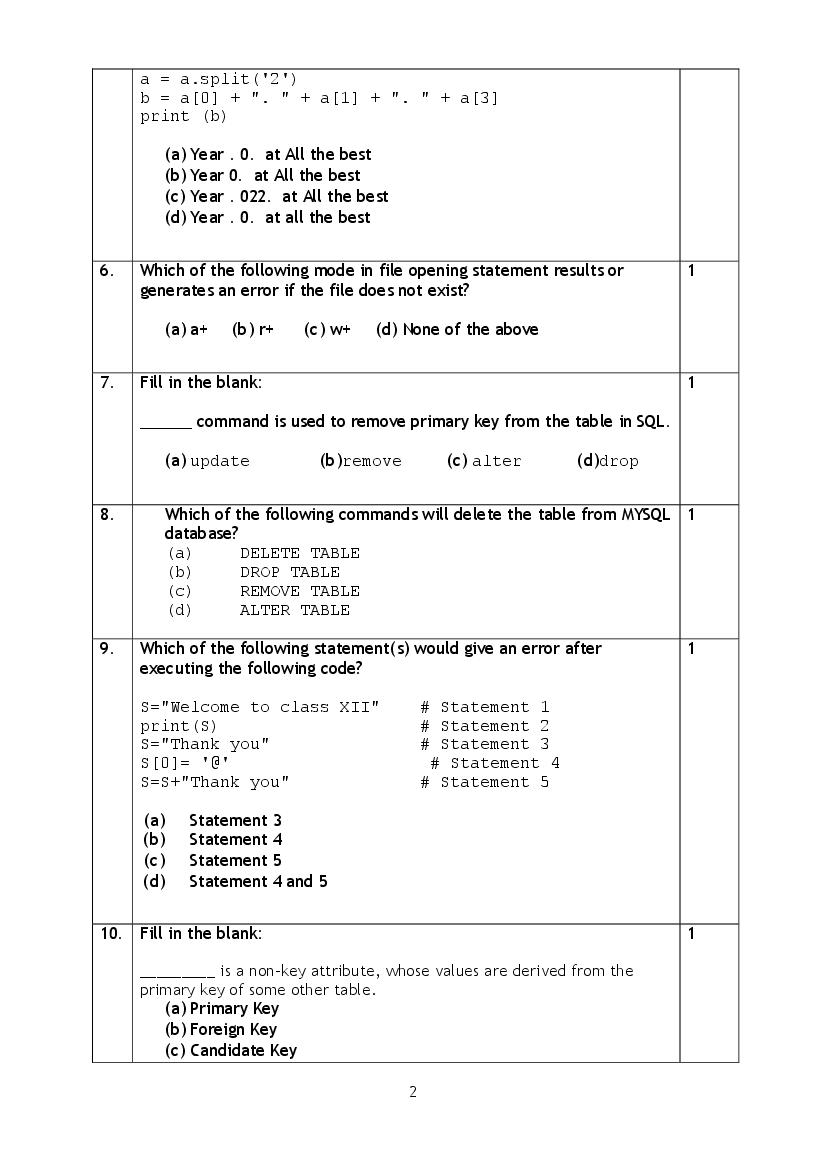 computer science sample paper class 12