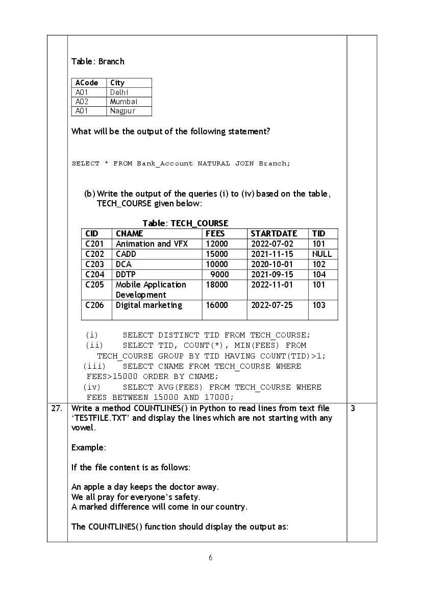 Cbse Class Computer Science Sample Paper Pdf Class