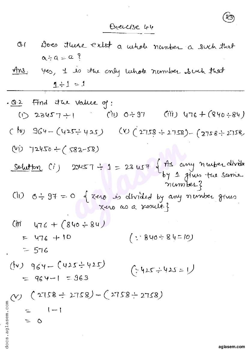 RD Sharma Solutions Class 6 Maths Chapter 4 Operations on Whole Numbers Exercise 4.4 - Page 1