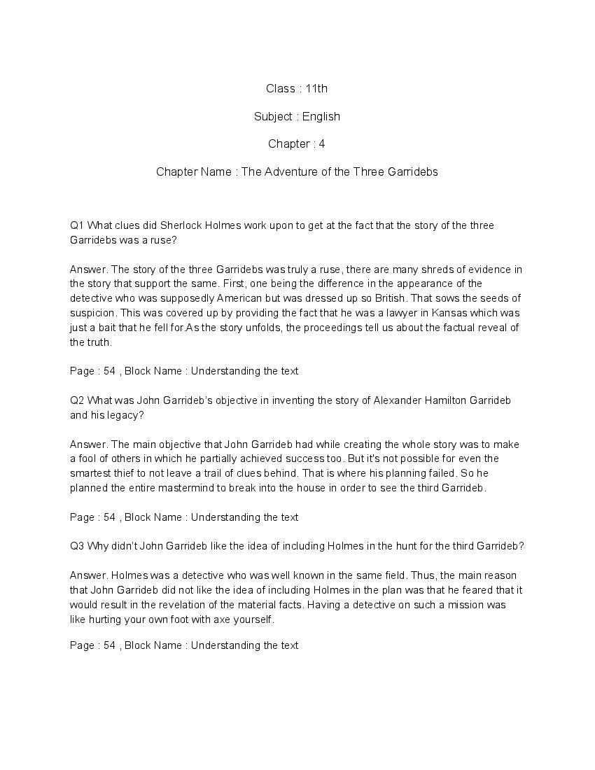 NCERT Solutions for Class 11 English (Woven words - Short Story) 4 The Adventure of the Three Garridebs - Page 1