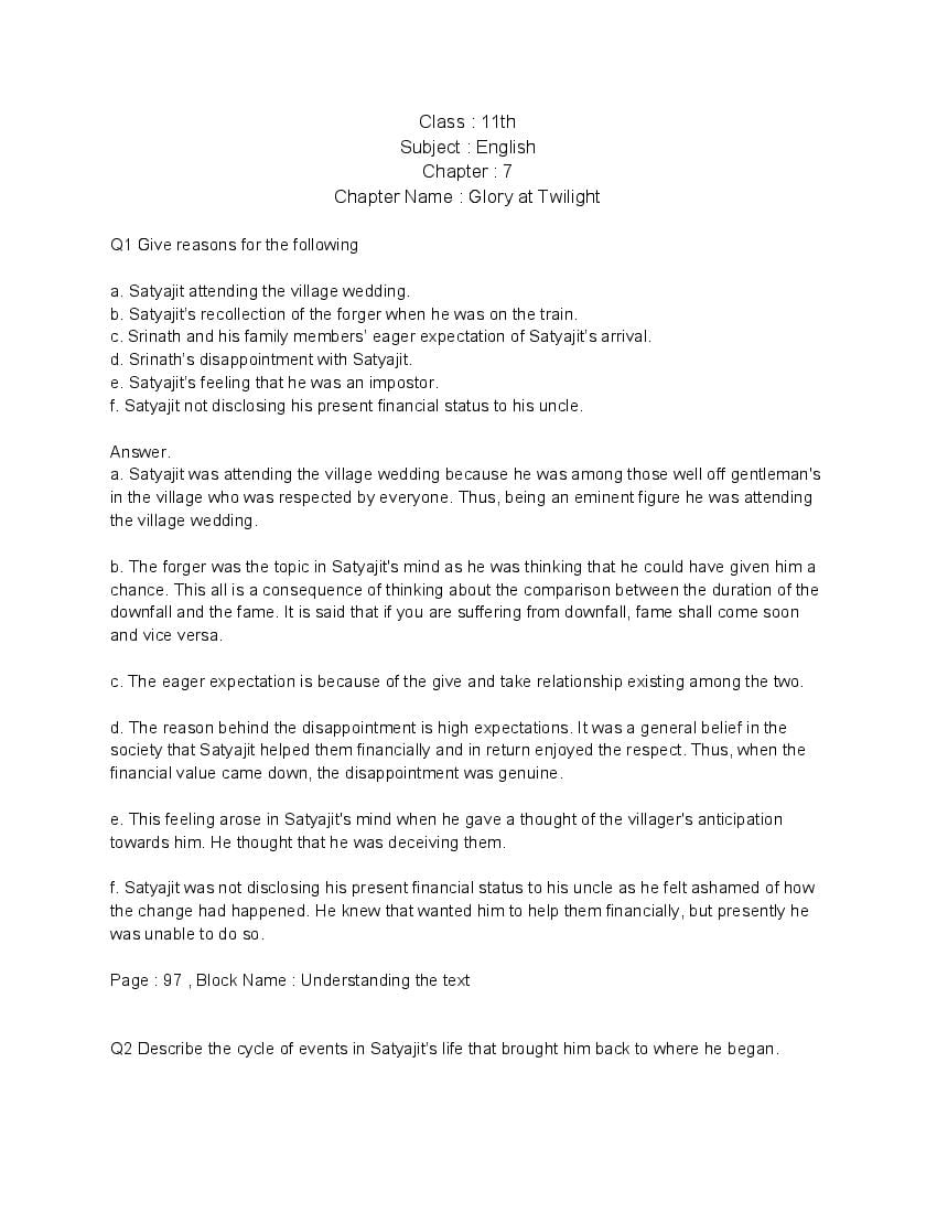 NCERT Solutions for Class 11 English (Woven Words) Short Stories 7 Glory at Twilight - Page 1