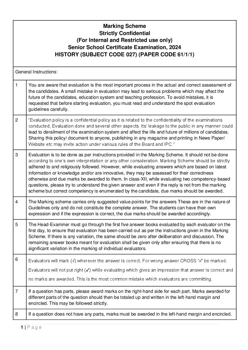 CBSE Class 12 Question Paper 2024 Solution History - Page 1