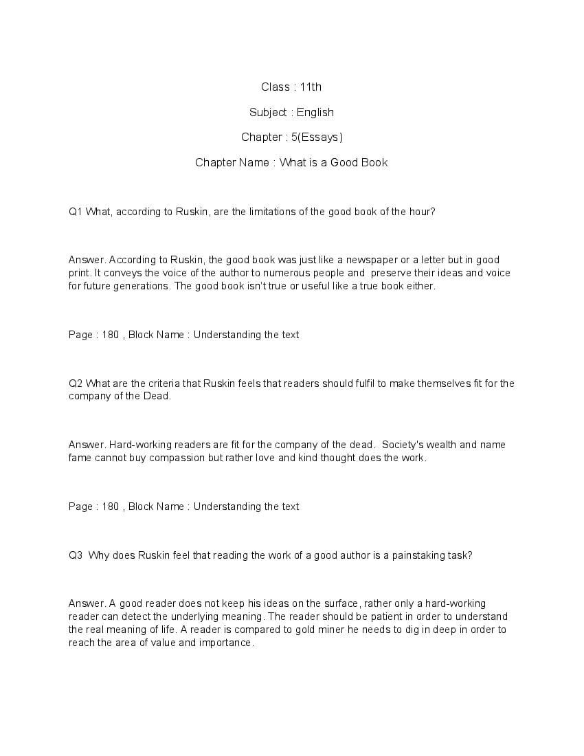 NCERT Solutions for Class 11 English (Woven Words) Essays 5 What is a Good Book - Page 1
