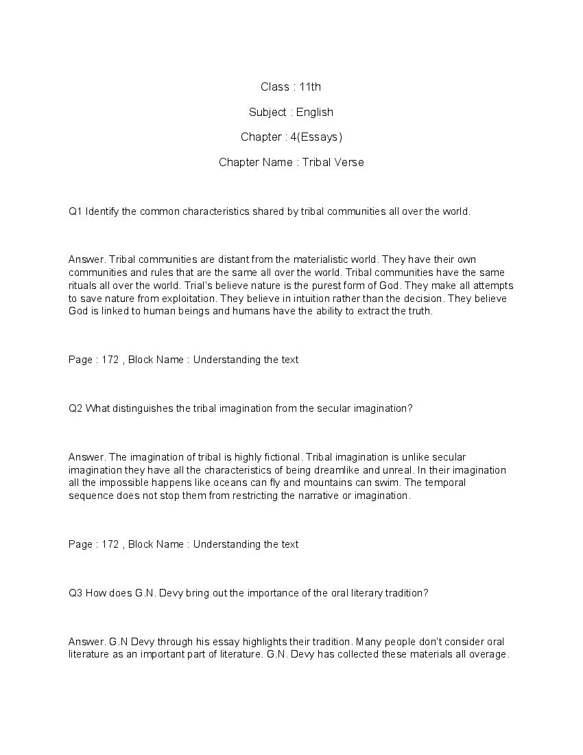 NCERT Solutions for Class 11 English (Woven Words - Essays) 4 Tribal Verse - Page 1