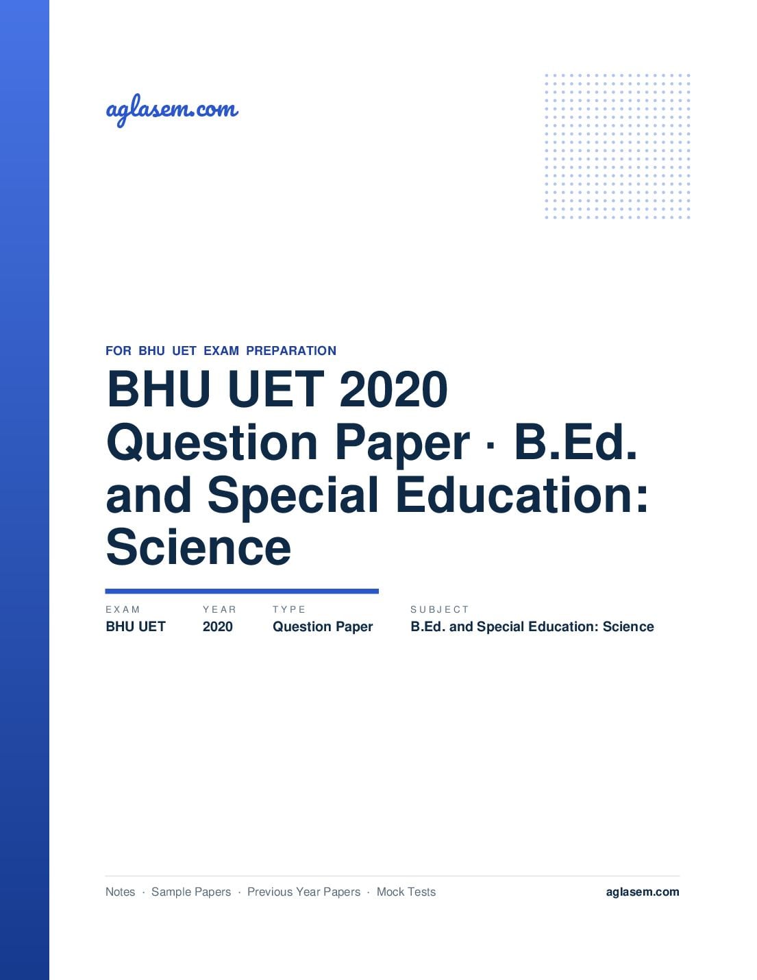BHU UET 2020 Question Paper B.Ed. and Special Education: Science - Page 1 of 60