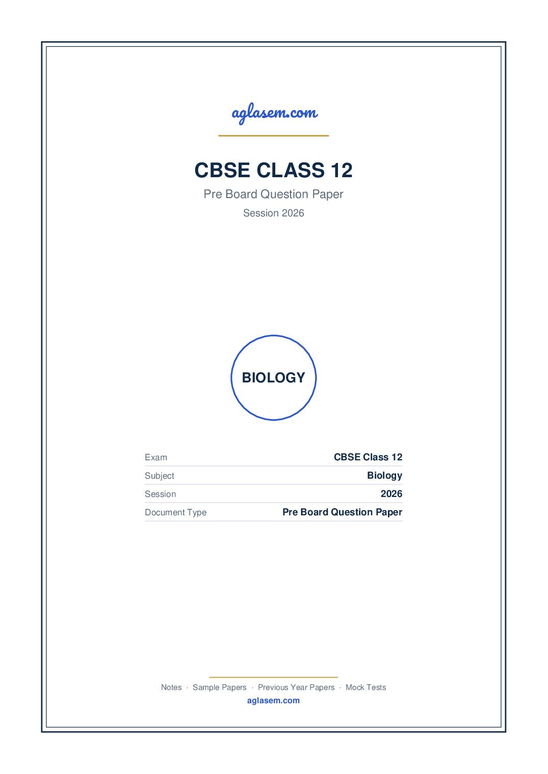 Class 12 Pre Board Question Paper 2026 Biology - Page 1 of 9