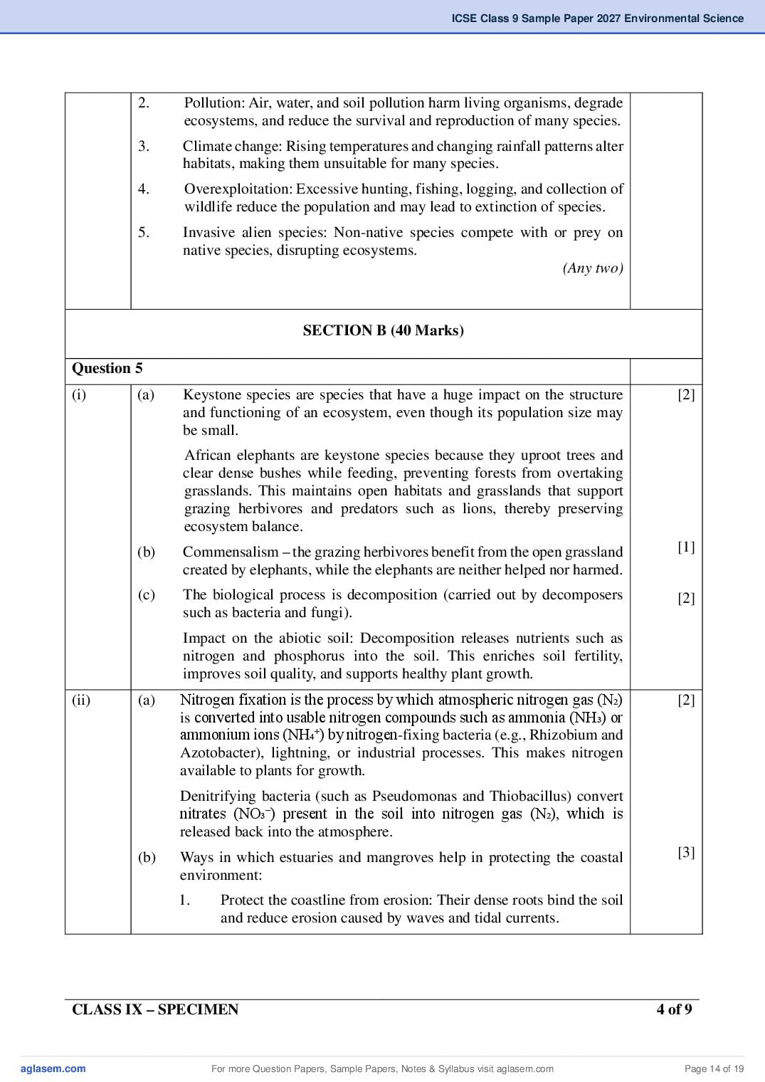 ICSE Environmental Science Specimen Paper 2027 with Answers – Class 9