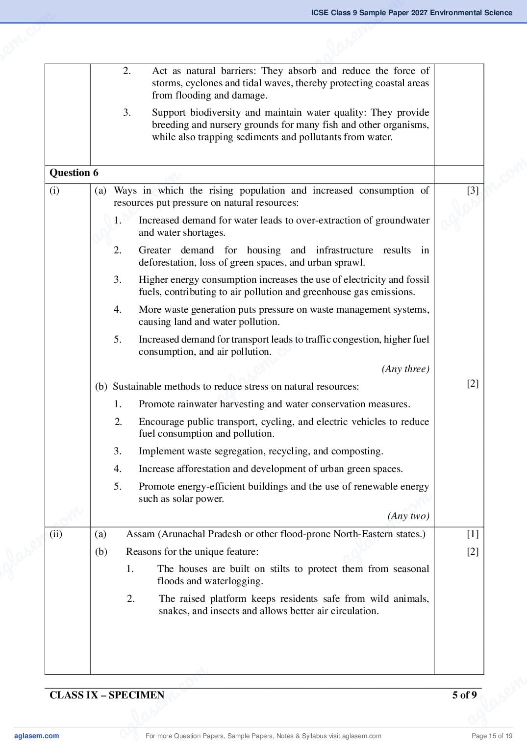 ICSE Environmental Science Specimen Paper 2027 with Answers – Class 9