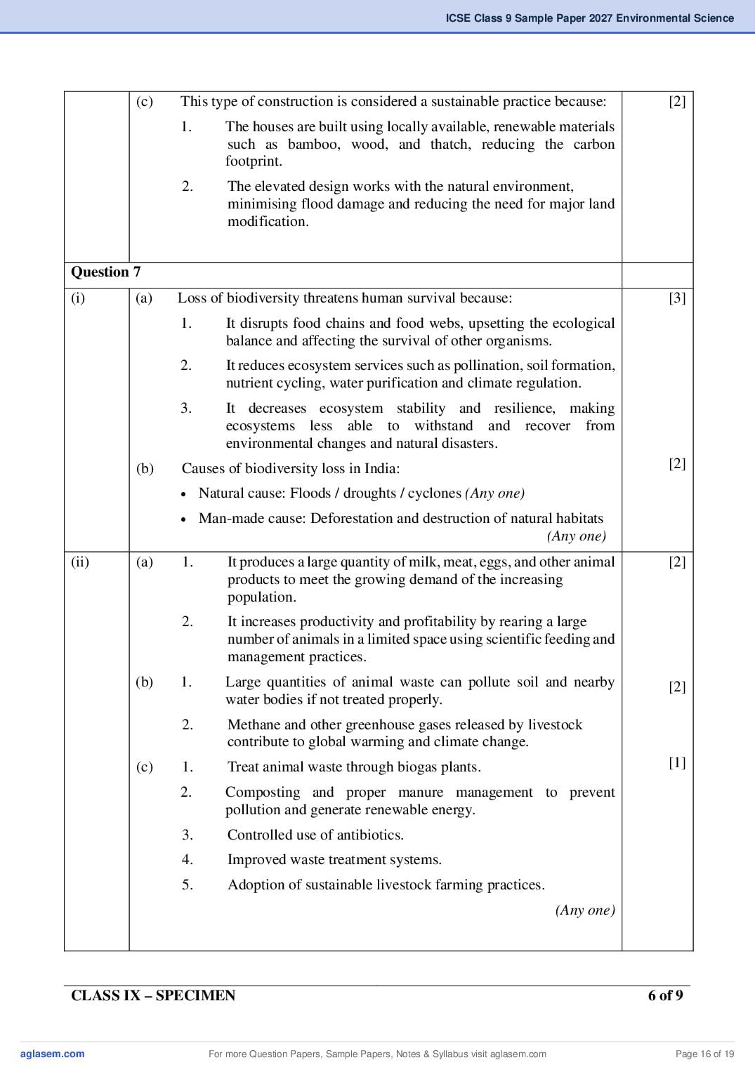 ICSE Environmental Science Specimen Paper 2027 with Answers – Class 9