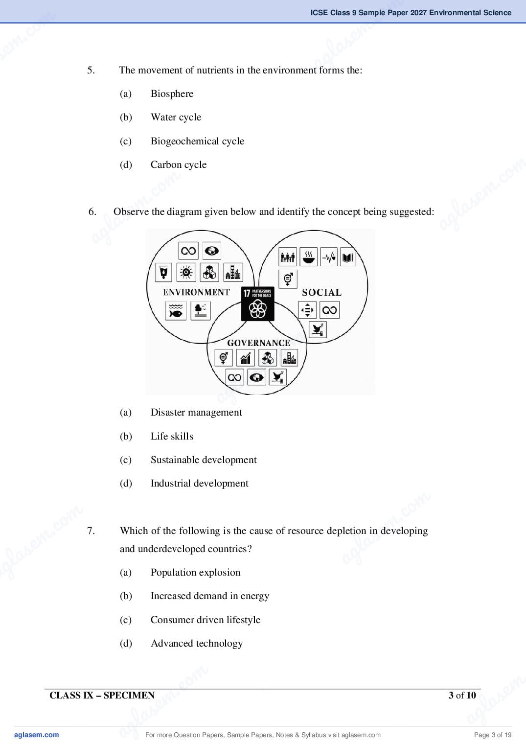 ICSE Environmental Science Specimen Paper 2027 with Answers – Class 9