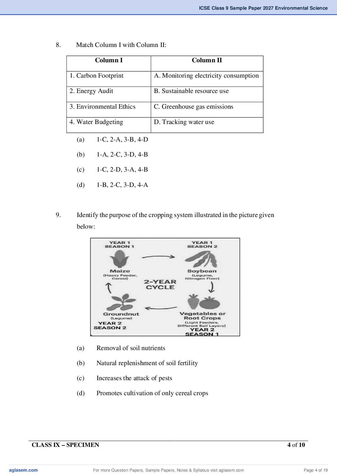 ICSE Environmental Science Specimen Paper 2027 with Answers – Class 9