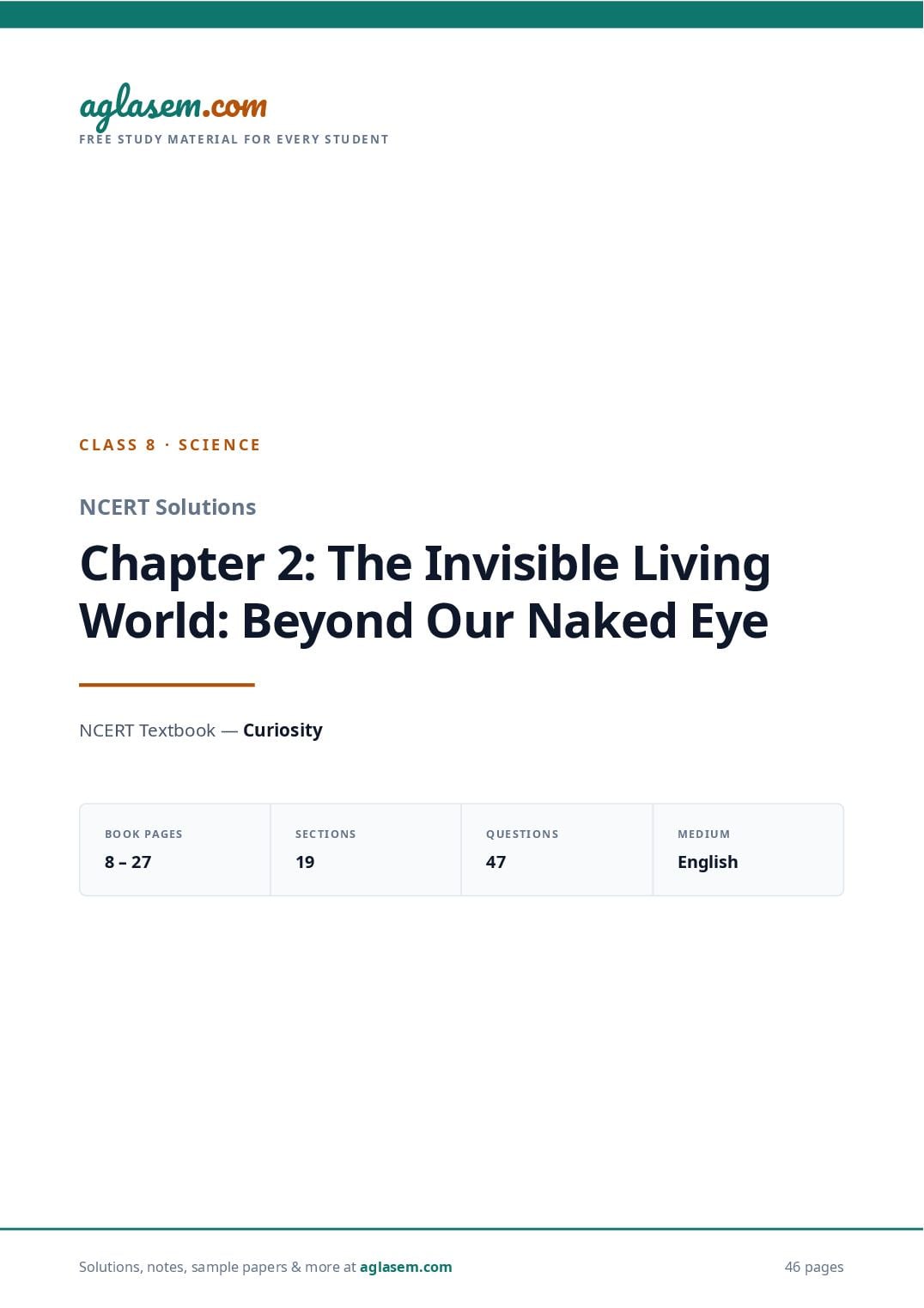 NCERT Solutions Class 8 Science Chapter 2 the Invisible Living World Beyond Our Naked Eye - Page 1 of 47