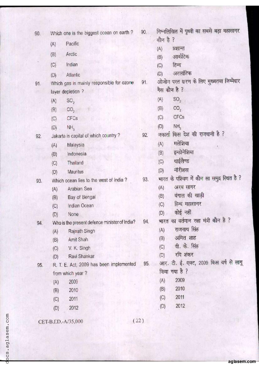 Bihar B.Ed CET 2020 Question Paper PDF (Series A)