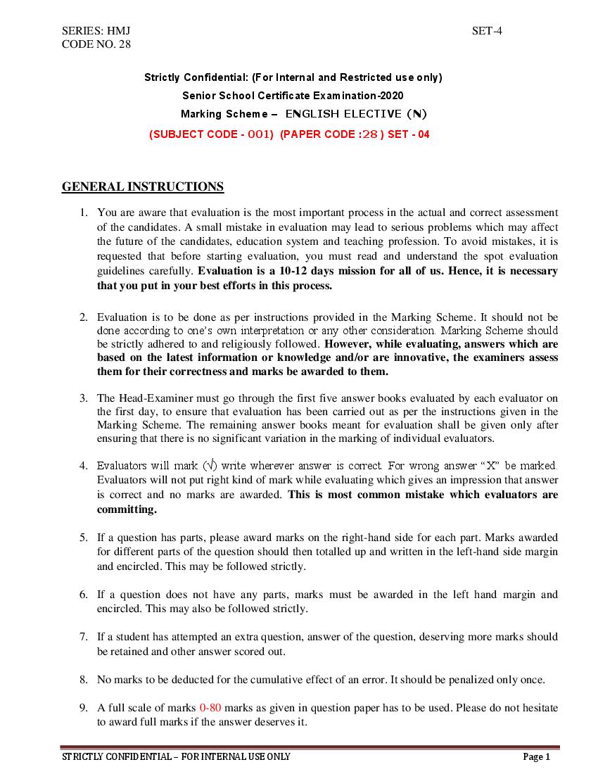CBSE Class 10 English Elective N Question Paper 2020 - Page 1 of 12