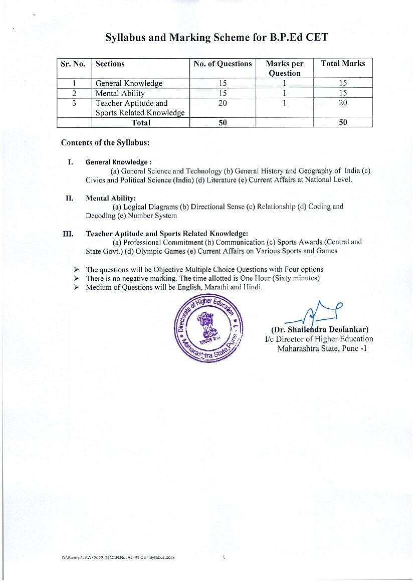 MAH B.P.Ed CET 2024 Syllabus (PDF) - AglaSem Admission