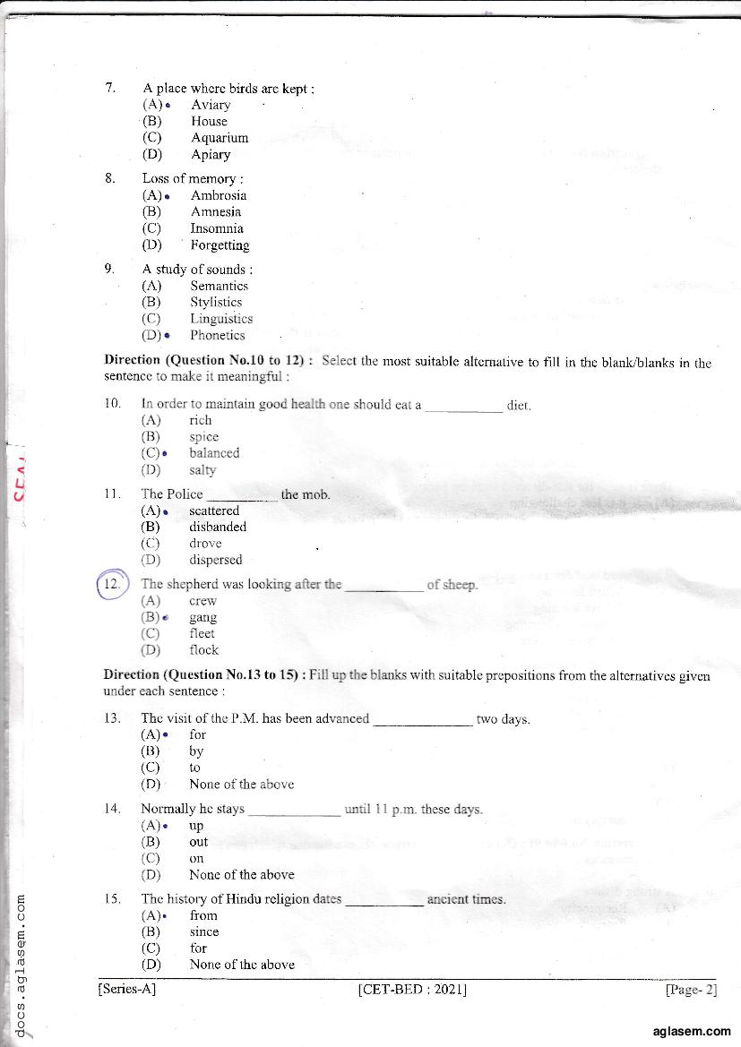 Bihar B.Ed CET 2021 Question Paper PDF with Answer Key