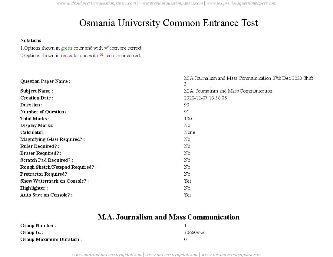 TS CPGET 2020 Question Paper MA Journalism & Mass Communication - Page 1