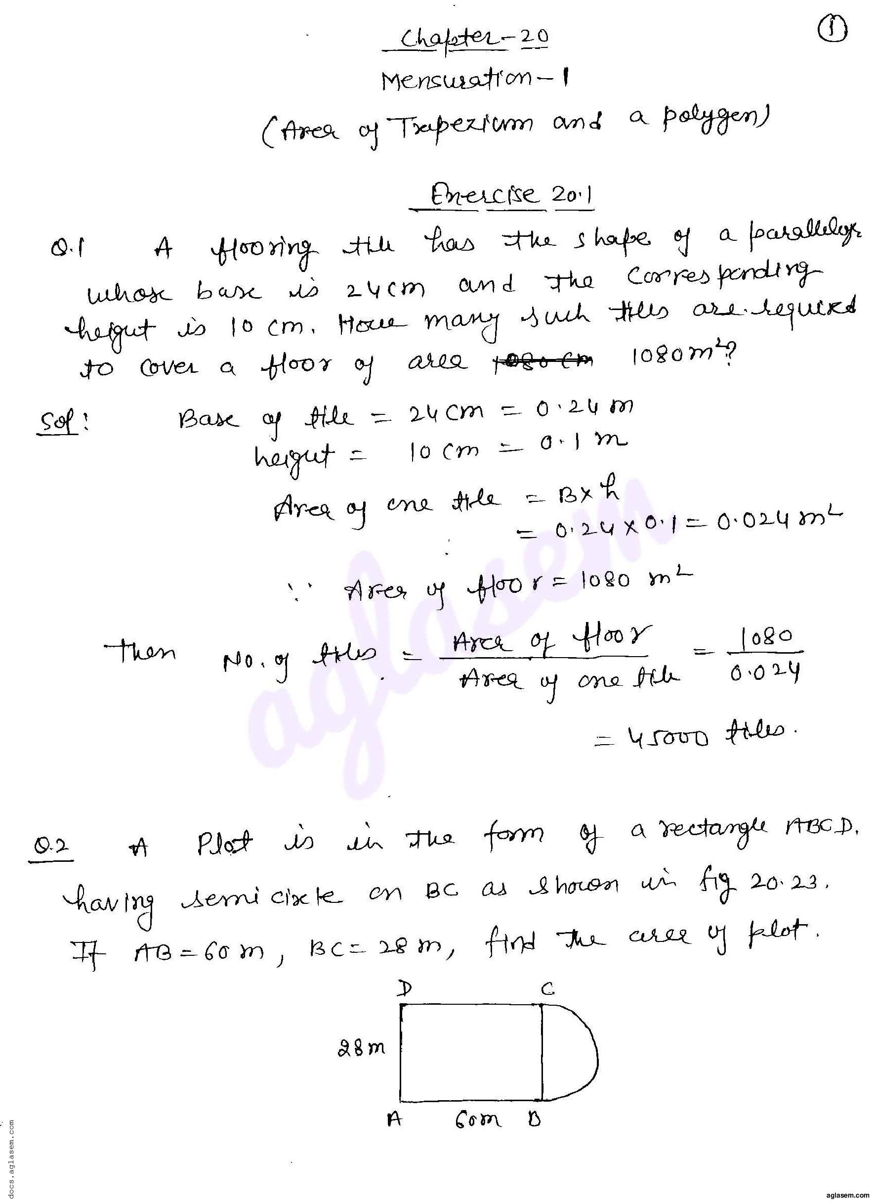 RD Sharma Solutions Class 8 Chapter 20 Mensuration I Area of a Trapezium and a Polygon Exercise 20.1 - Page 1