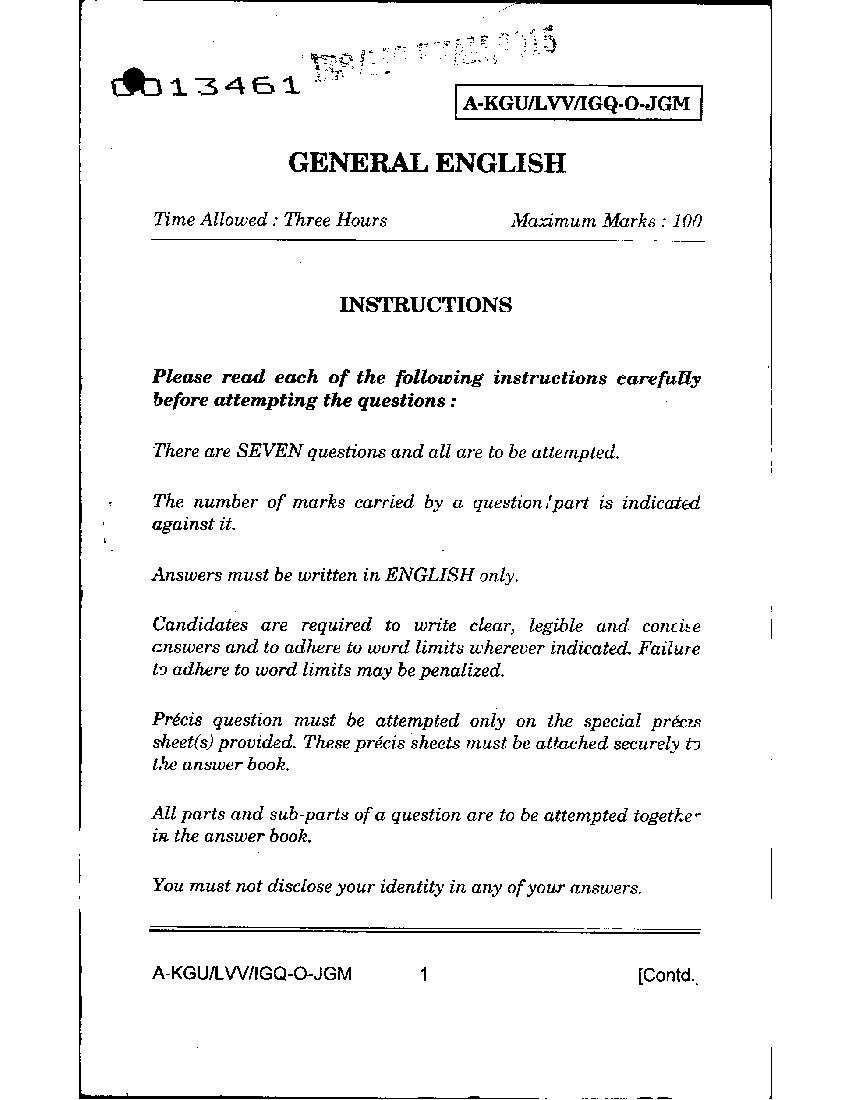 UPSC IES ISS 2015 Question Paper for General English - Page 1