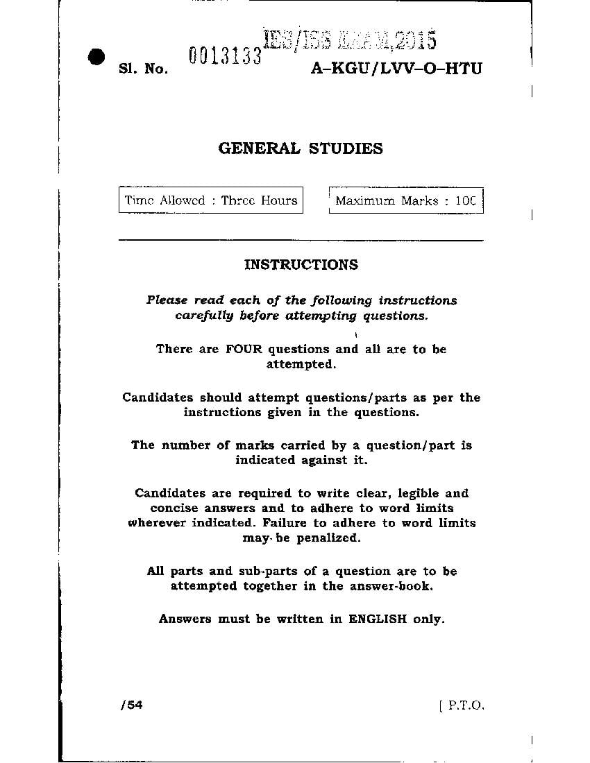 UPSC IES ISS 2015 Question Paper for General Studies - Page 1