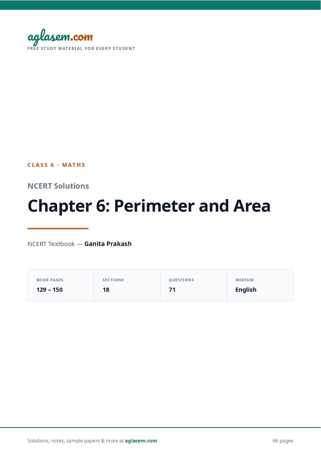 NCERT Solutions Class 6 Maths Chapter 6 Perimeter and Area - Page 1 of 67