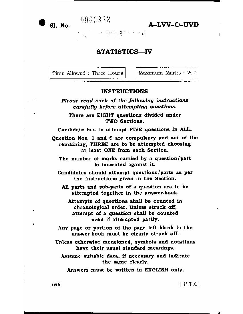 UPSC IES ISS 2015 Question Paper for Statistics-IV - Page 1