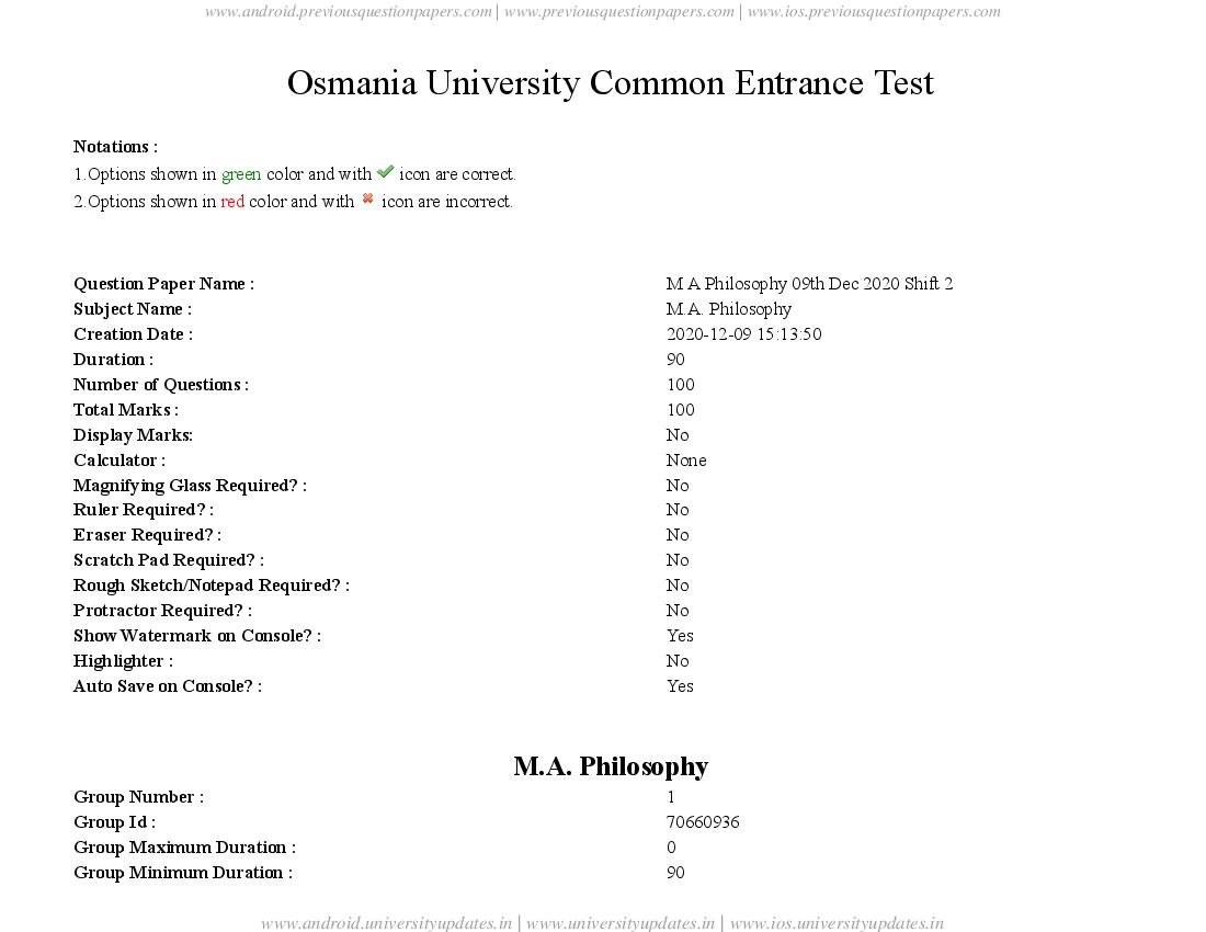 TS CPGET 2020 Question Paper MA Philosophy - Page 1