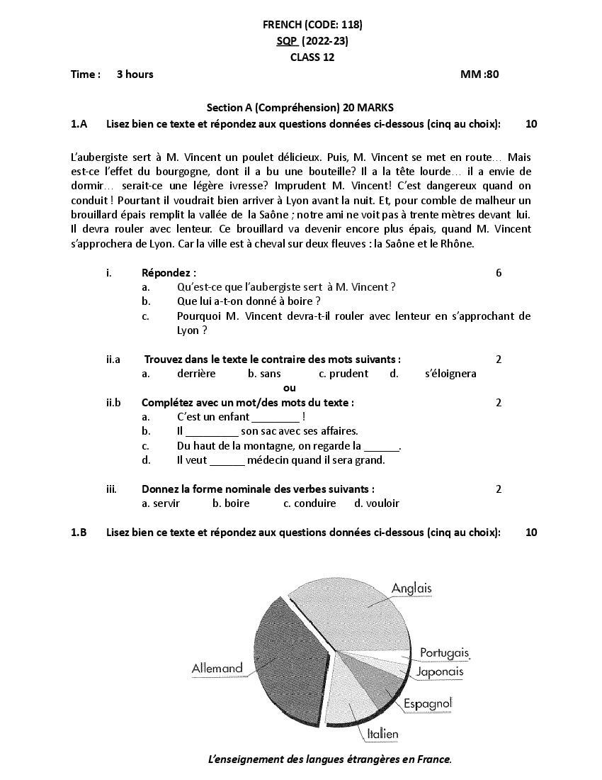 CBSE Class 12 Sample Paper 2023 French - Page 1