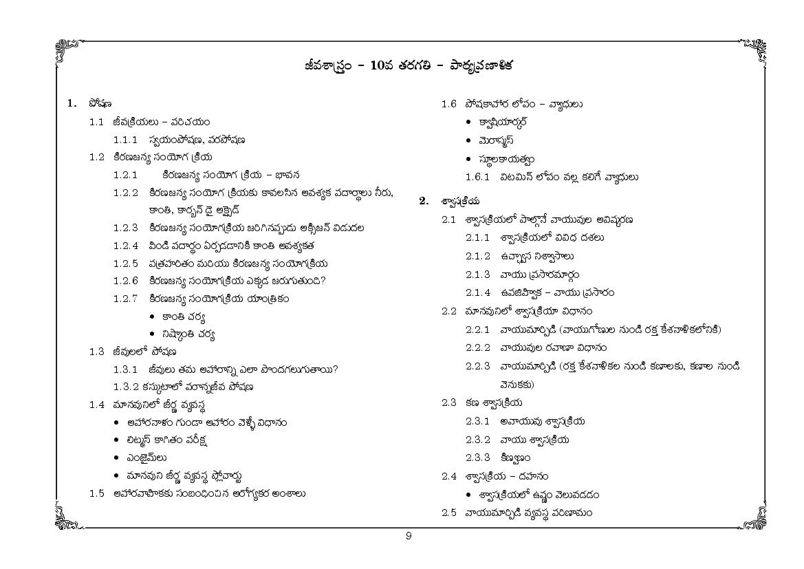 Telangana Class 10 Syllabus Biology (Telugu Medium) - Page 1