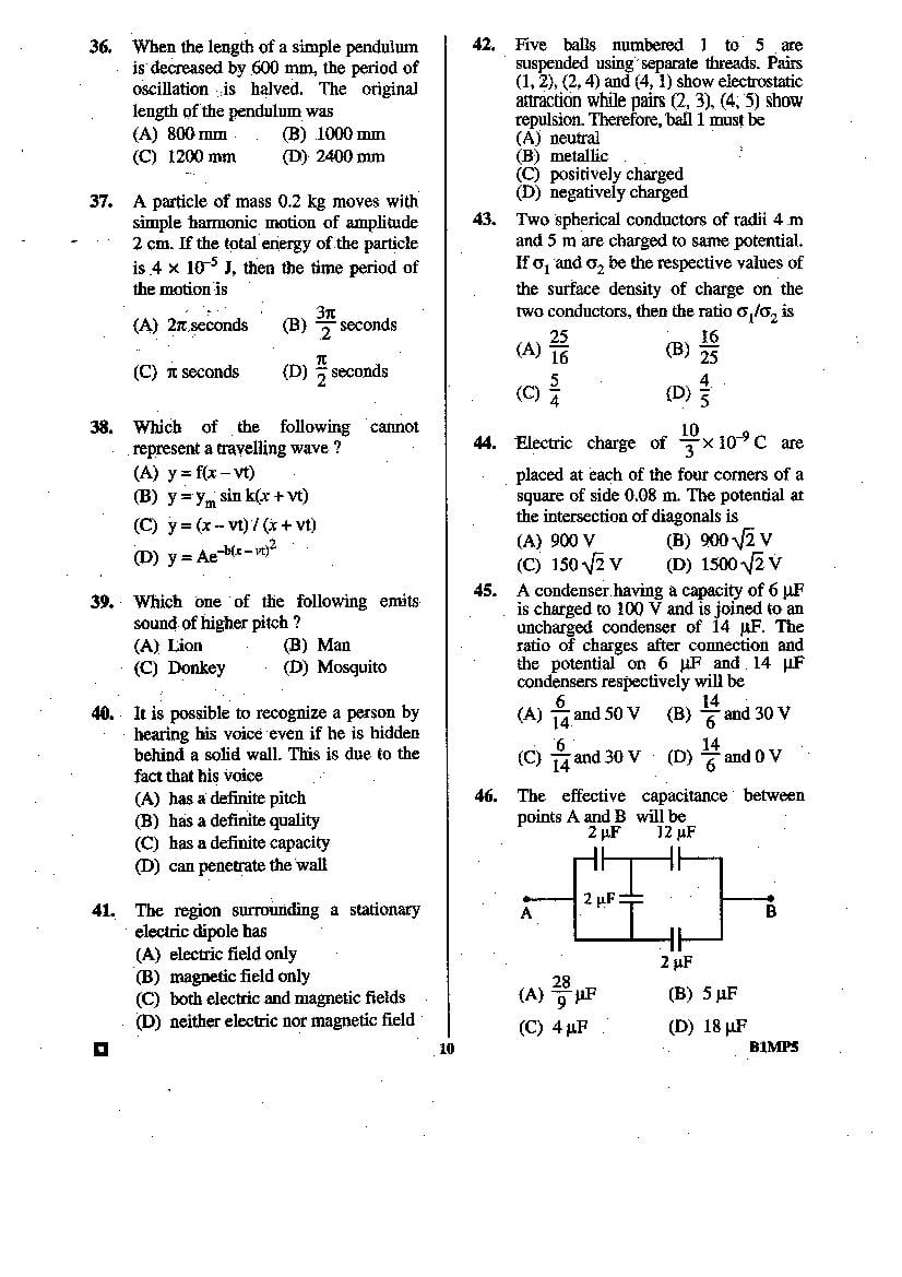 BCECE 2015 Question Paper with Answer Key (4 Subjects)