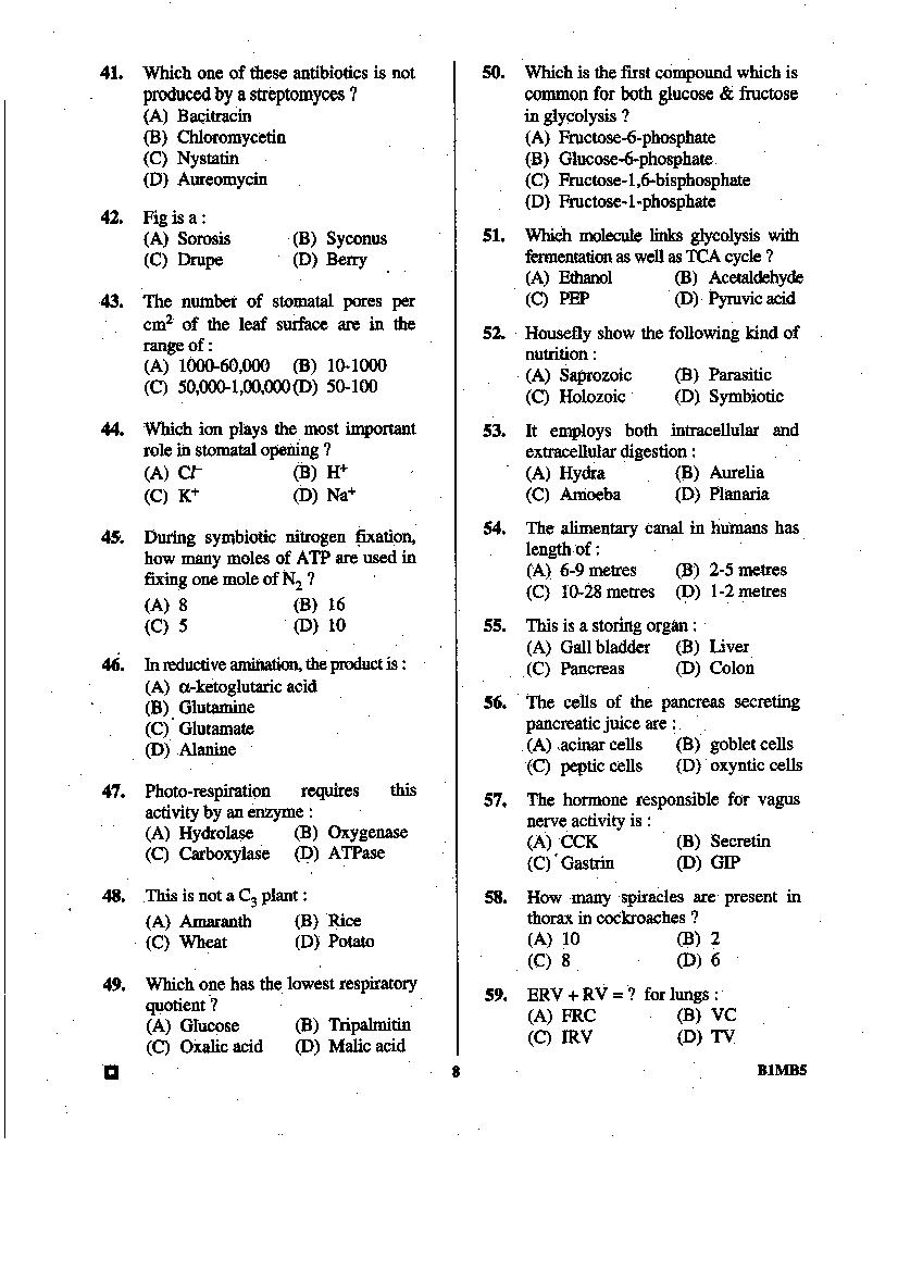 BCECE 2015 Question Paper with Answer Key (4 Subjects)