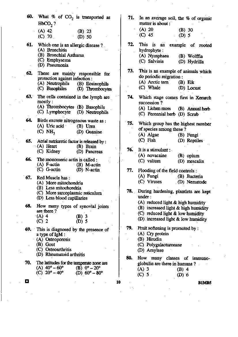 BCECE 2015 Question Paper with Answer Key (4 Subjects)