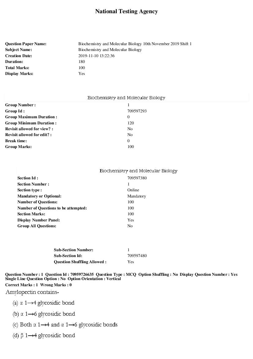 SWAYAM 2019 Question Paper Biochemistry and Molecular Biology - Page 1 of 25