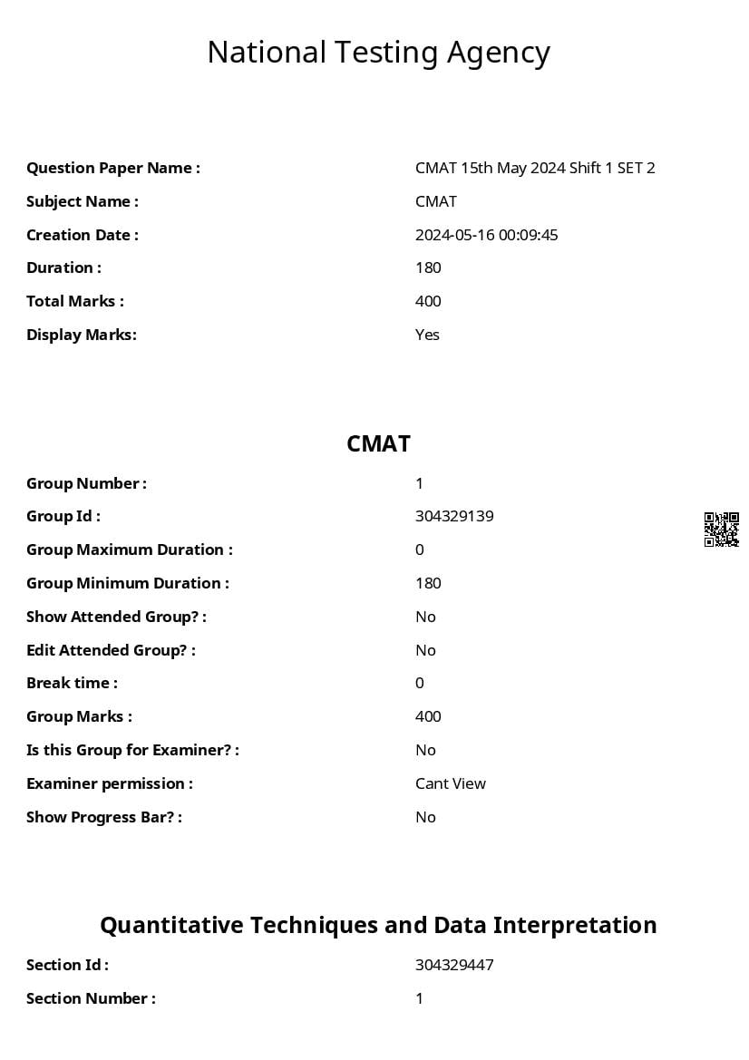 CMAT 2024 Question Paper - 15 May Shift 1 - Page 1
