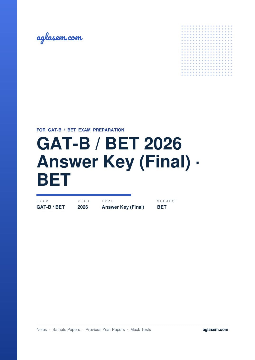 GAT-B / BET 2026 Answer Key (Final) BET - Page 1 of 3