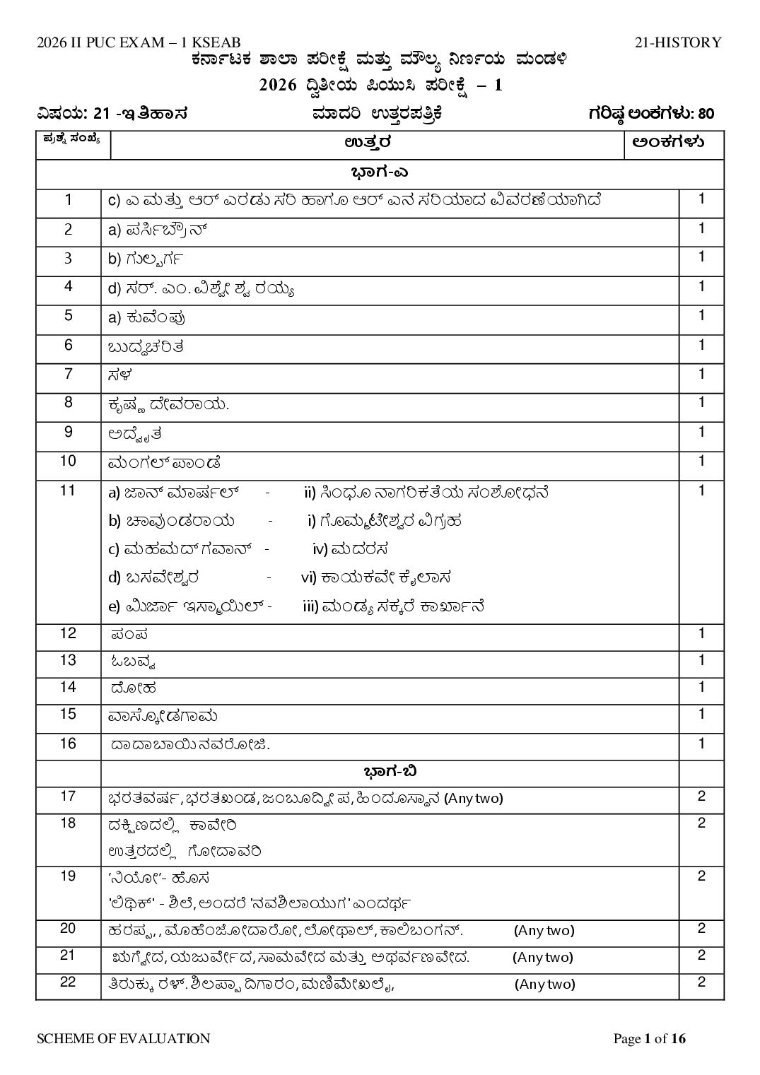 Karnataka 2nd PUC Question Paper 2026 Answer Key History - Page 1 of 16