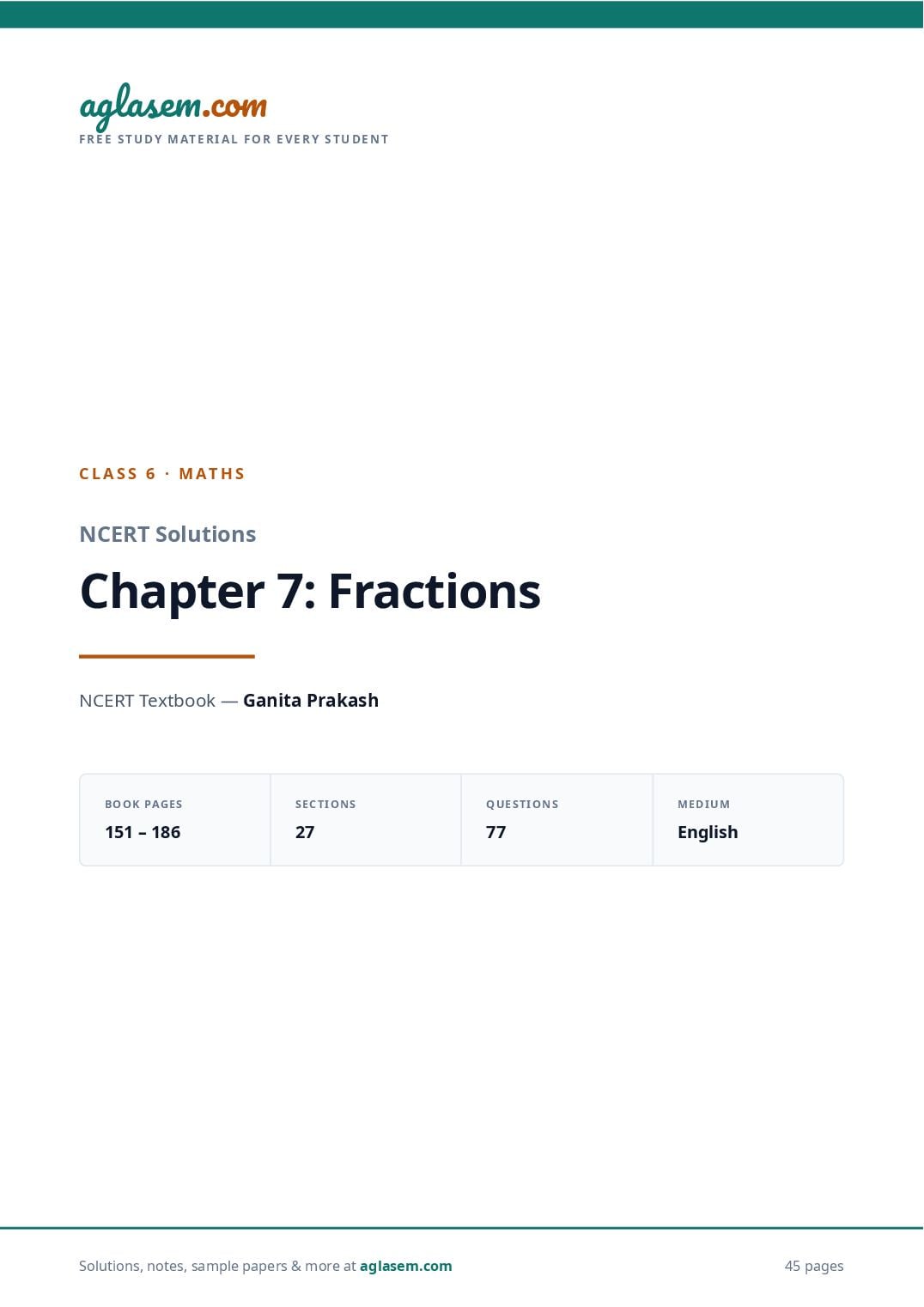 NCERT Solutions Class 6 Maths Chapter 7 Fractions - Page 1 of 46