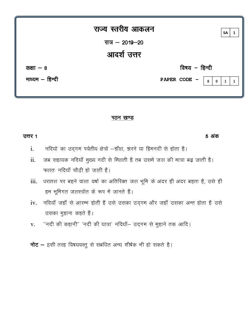 CG Board Class 8 Question Paper 2020 Solutions Hindi (SA1) - Page 1