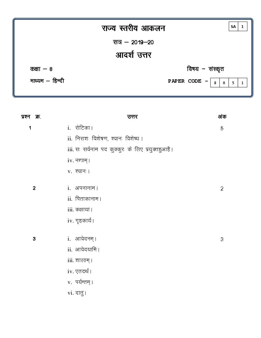CG Board Class 8 Question Paper 2020 Solutions Sanskrit SA1) - Page 1