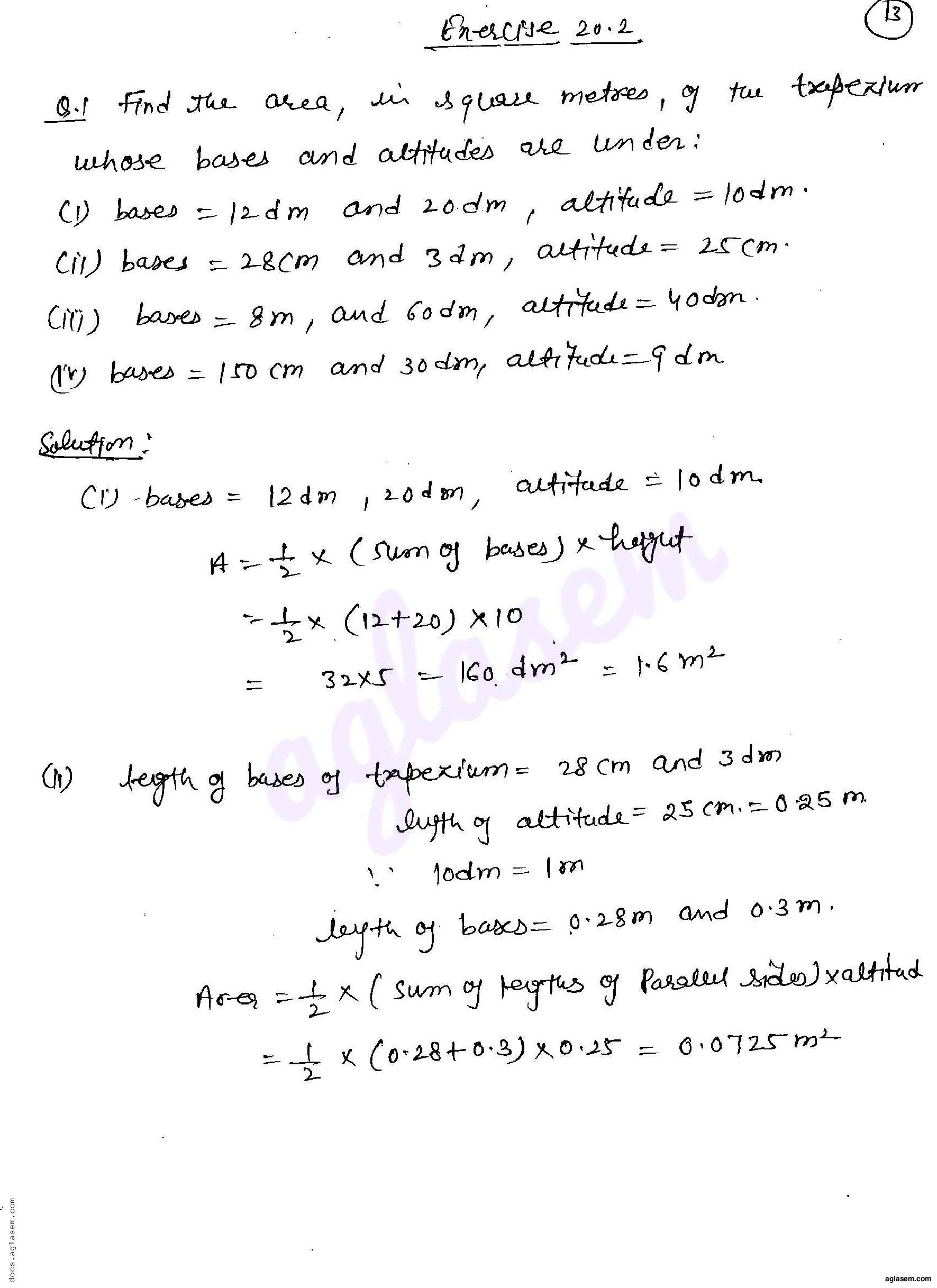 RD Sharma Solutions Class 8 Chapter 20 Mensuration I Area of a Trapezium and a Polygon Exercise 20.2 - Page 1
