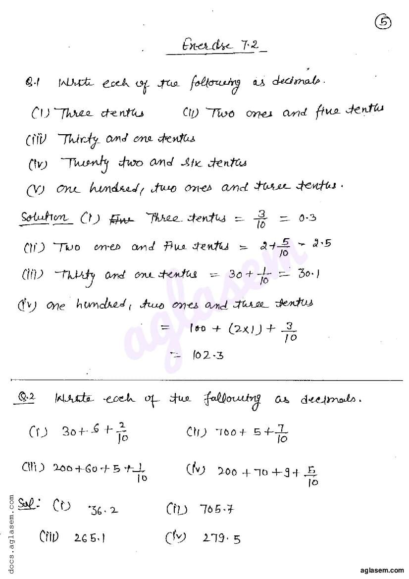 RD Sharma Solutions Class 6 Maths Chapter 7 Decimals Exercise 7.2 - Page 1