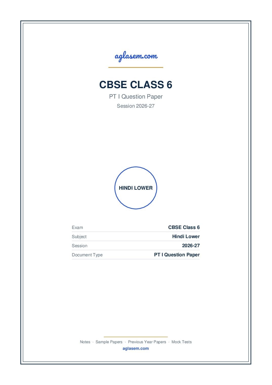 Class 6 PT I Question Paper 2026-27 Hindi Lower - Page 1 of 3