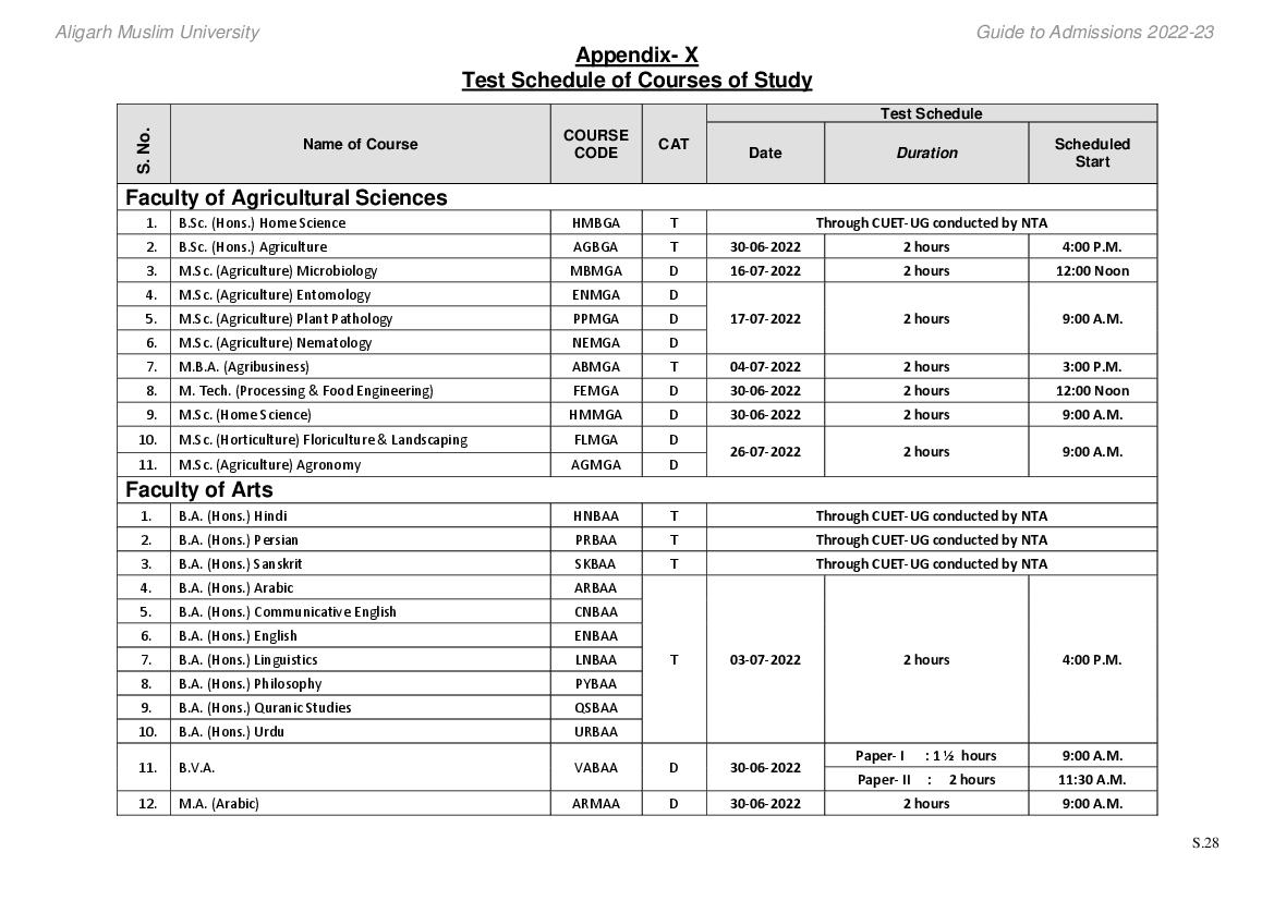 AMU Admission 2022 Exam Dates - Page 1