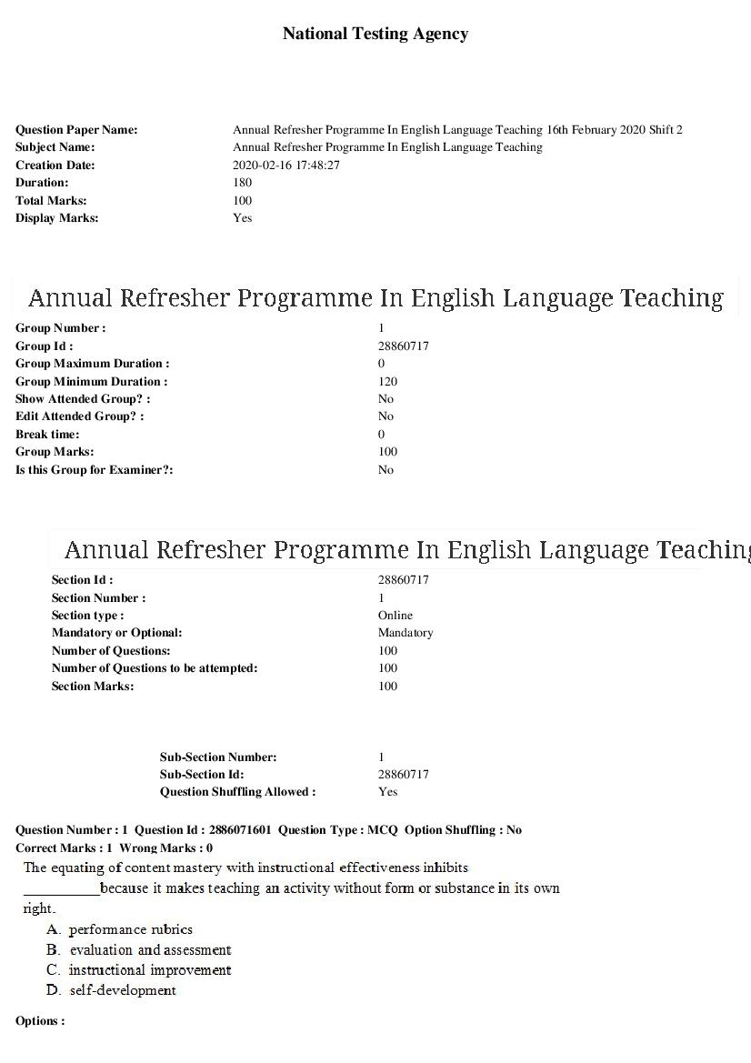 ARPIT 2020 Question Paper for Annual Refresher Programme In English Language Teaching - Page 1 of 38